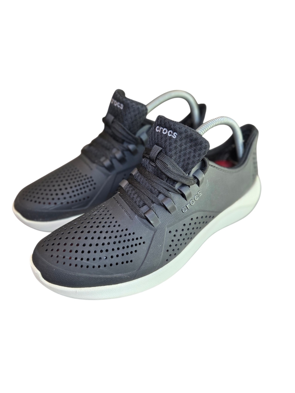 Crocs LiteRide Perforated Lace-Up Sneaker in Charcoal/White